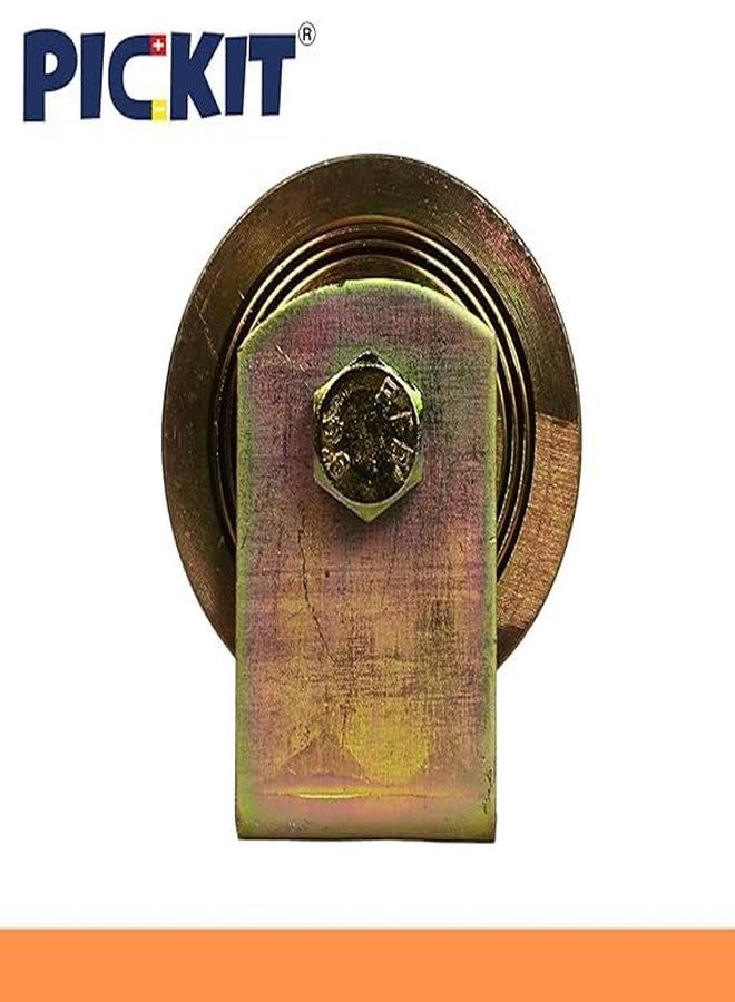 PICKIT Steel Sliding Gate Roller | Heavy Duty Caster Wheel with Bracket | Industrial Bearing Pulley (Golden, V Groove) - Image 5